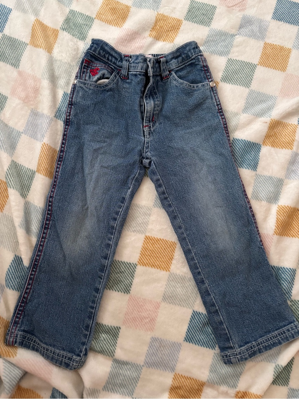 Kids Blue Denim Jeans with Red Trim
